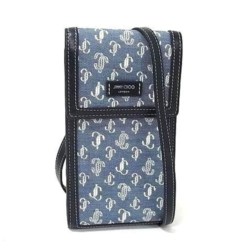 JIMMY CHOO Shoulder Bag JC Monogram Phone Blue x Navy Denim Leather Women's P...